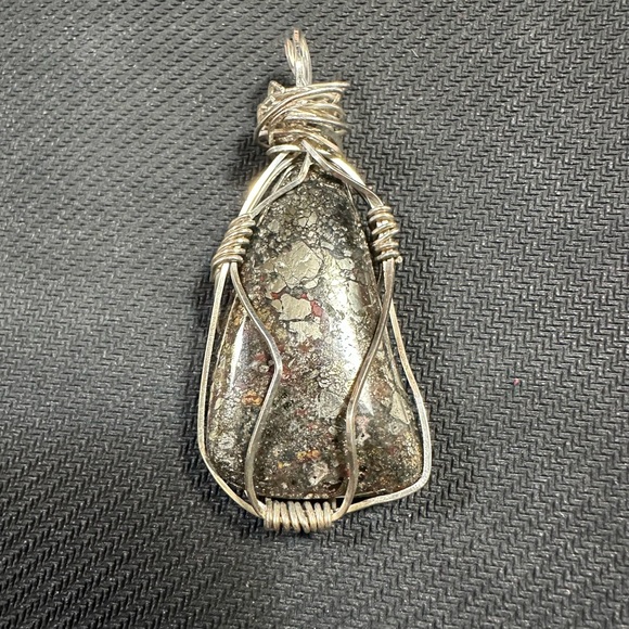 Hand Crafted Jewelry - Sterling Silver Wire Wrapped Hematite-Pyrite Pendant